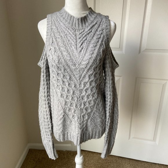 Express Sweaters - Express Cold Shoulder Grey Sweater